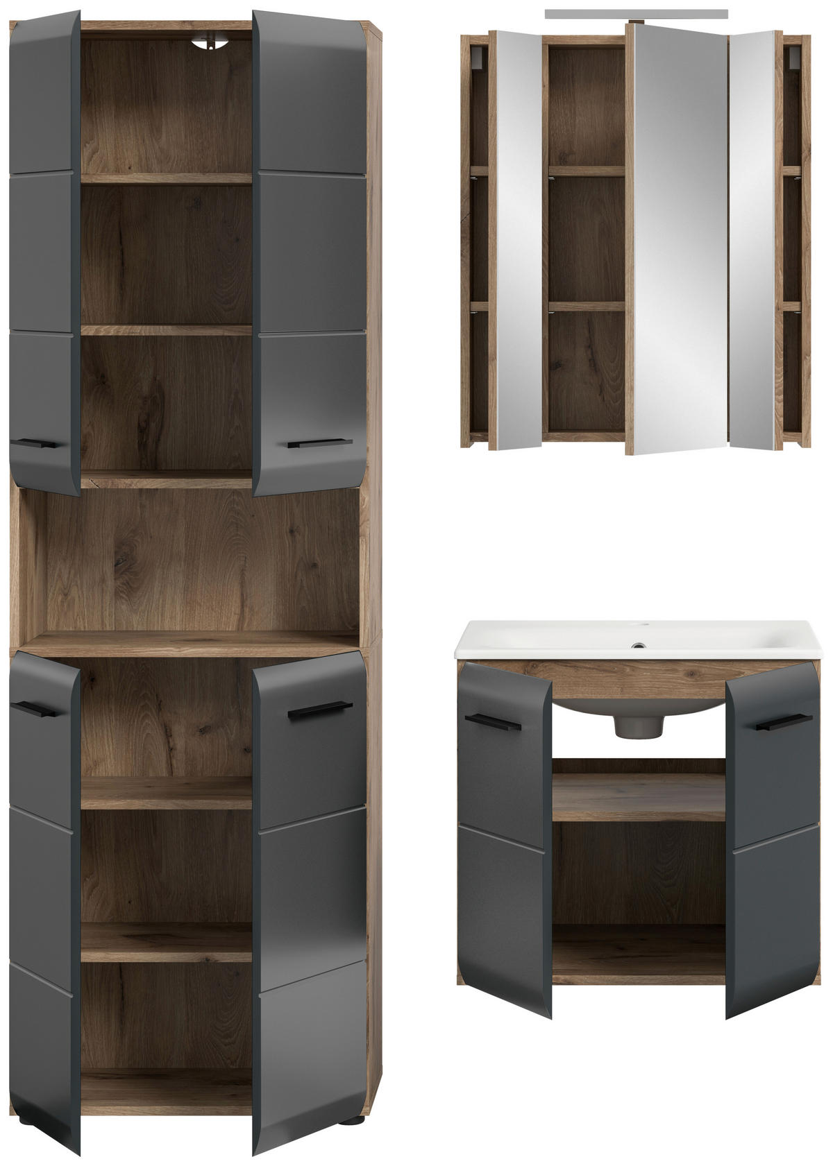 BADEZIMMER 3-teilig  in 120 cm  - Eiche dunkel/Schwarz, Basics, Keramik/Holzwerkstoff (120cm) - MID.YOU