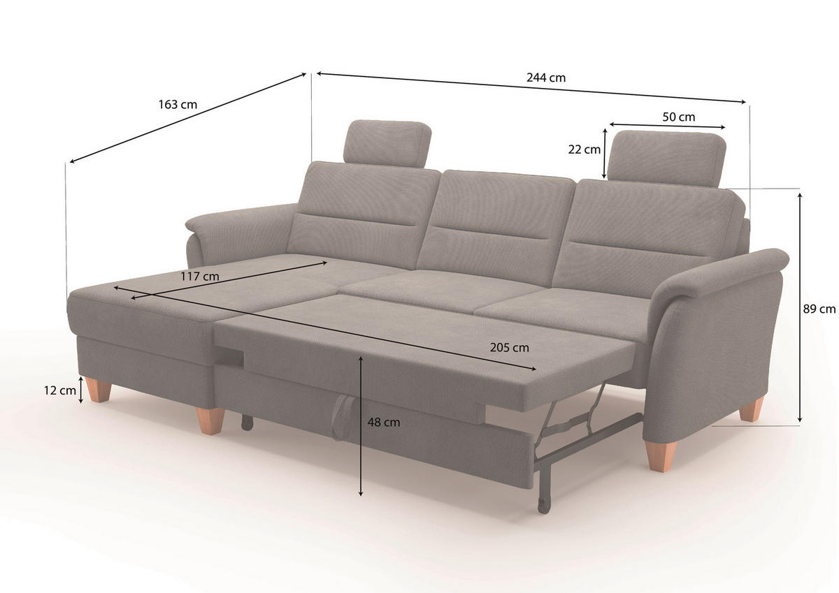 ECKSOFA in Flachgewebe Schwarz  163/244 cm  - Eichefarben/Schwarz, KONVENTIONELL, Holz/Textil (163/244cm) - Sit & More