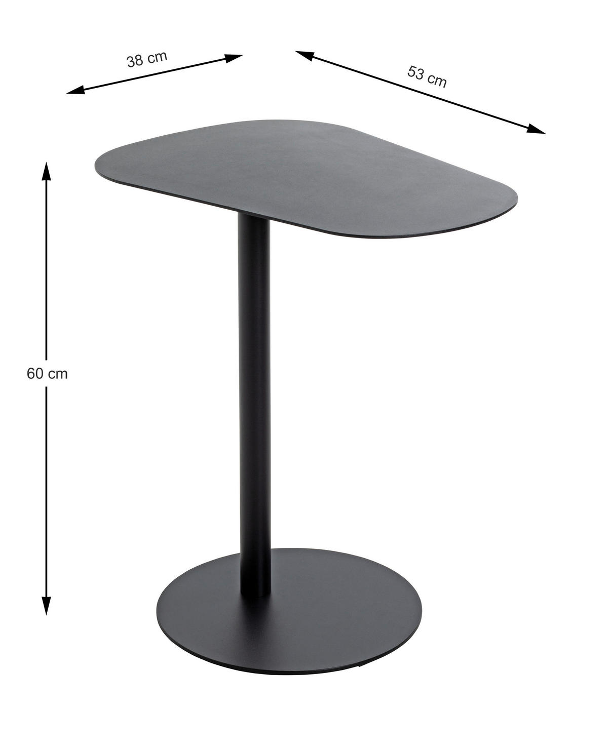 BEISTELLTISCH 53/38/60 cm Schwarz organisch  - Schwarz, Trend, Metall (53/38/60cm)