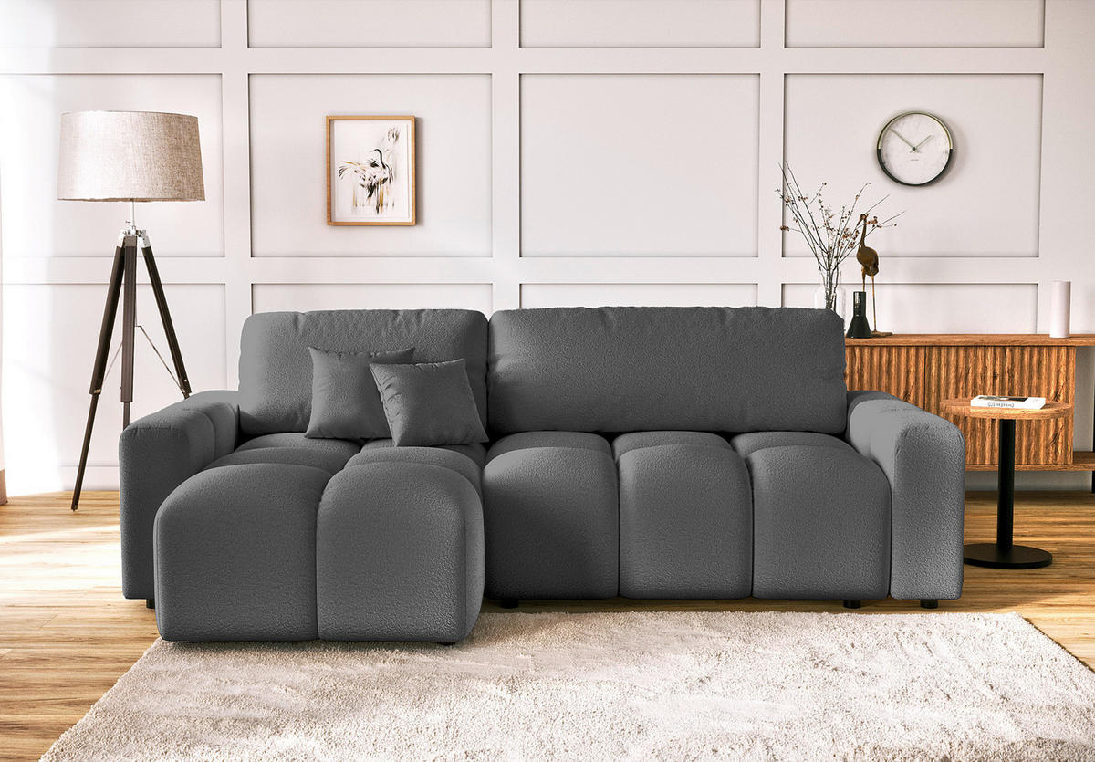 ECKSOFA Luki Grau Bouclé  - Schwarz/Grau, Design, Kunststoff/Textil (233/142cm) - Livetastic