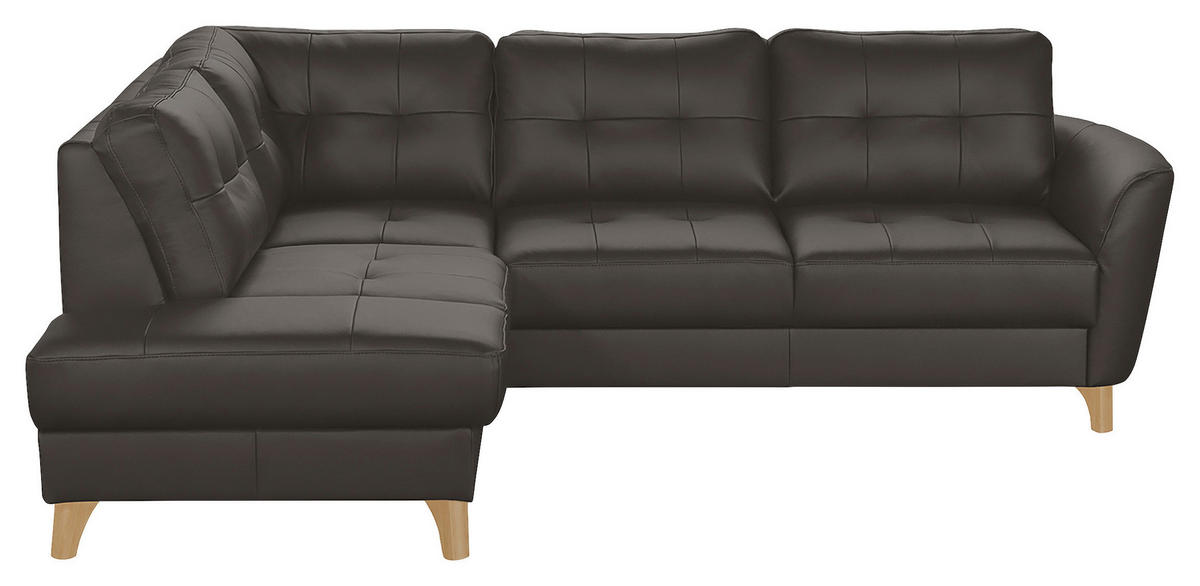 ECKSOFA in Lederlook Echtleder Dunkelbraun  - Dunkelbraun/Buchefarben, Design, Leder/Holz (190/236cm) - Livetastic