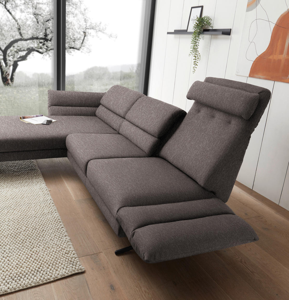 ECKSOFA in Flachgewebe Greige  176-217/279-327 cm  - Greige/Schwarz, Design, Textil/Metall (176-217/279-327cm) - Dieter Knoll