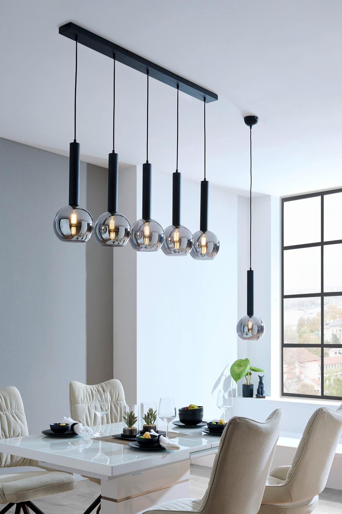 HÄNGLAMPA Clayton 115/30/150 cm  - svart, Trend, metall/glas (115/30/150cm) - Dieter Knoll