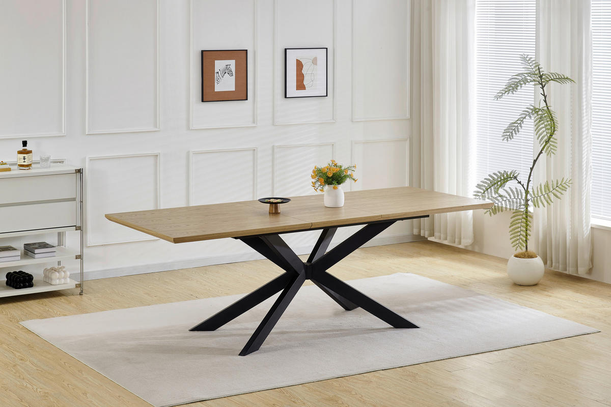 ESSTISCH 180-230/90/76 cm Echtholz, Nachbildung  Holz, Metall, Holzwerkstoff ausziehbar rechteckig Schwarz, Eichefarben  - Eichefarben/Schwarz, MODERN, Holz/Holzwerkstoff (180-230/90/76cm) - P & B