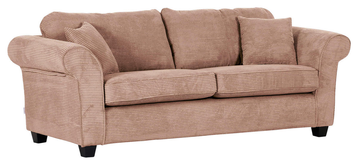 3-SITZER-SOFA in Cord Altrosa  - Dunkelbraun/Altrosa, Konventionell, Holz/Textil (215/70/90cm) - home24