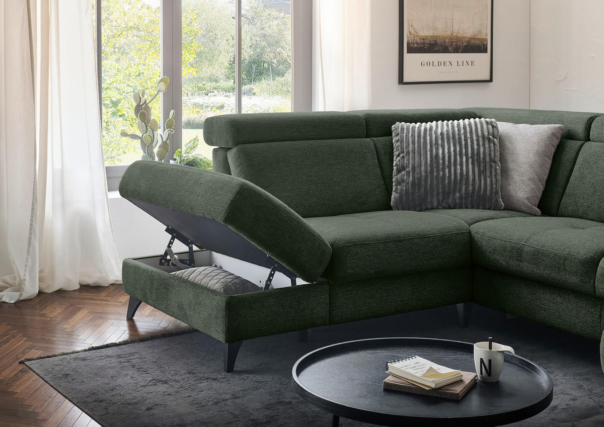 WOHNLANDSCHAFT Beldomo System Dunkelgrün Flachgewebe  - Dunkelgrün/Schwarz, KONVENTIONELL, Textil/Metall (215/333/174cm) - Beldomo System