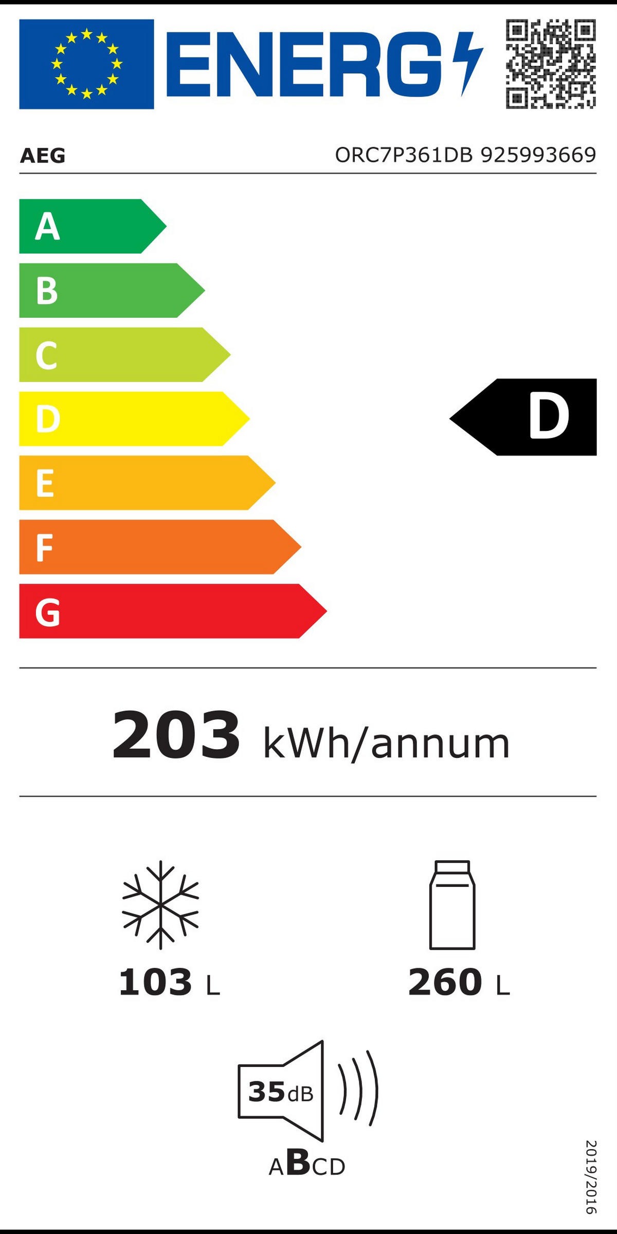 KÜHL-GEFRIER-KOMBINATION ORC7P361DB  - Schwarz, Metall (59,5/202/66,4cm) - AEG