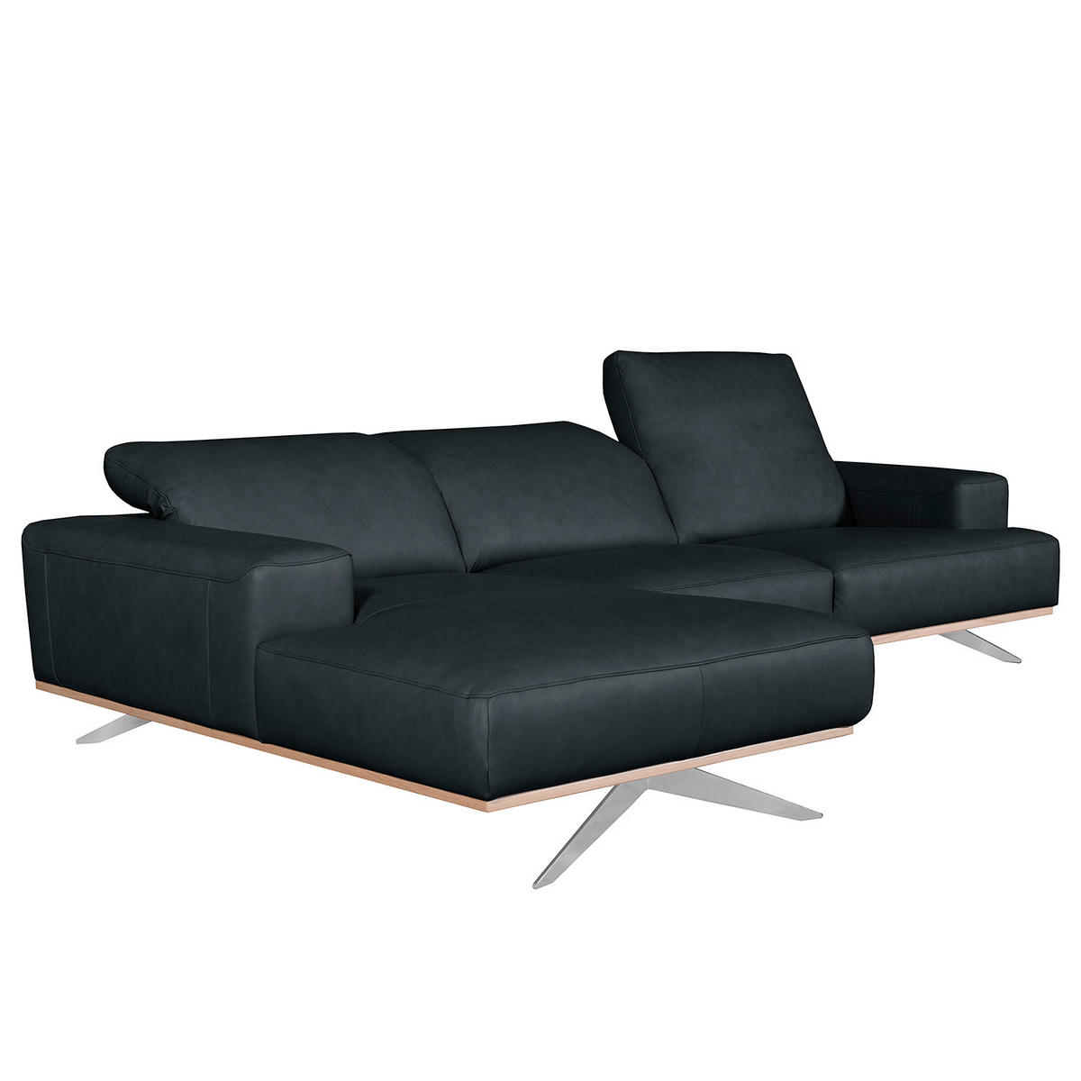 ECKSOFA Echtleder Blau  - Chromfarben/Blau, Design, Leder/Metall (187/295cm) - Livetastic
