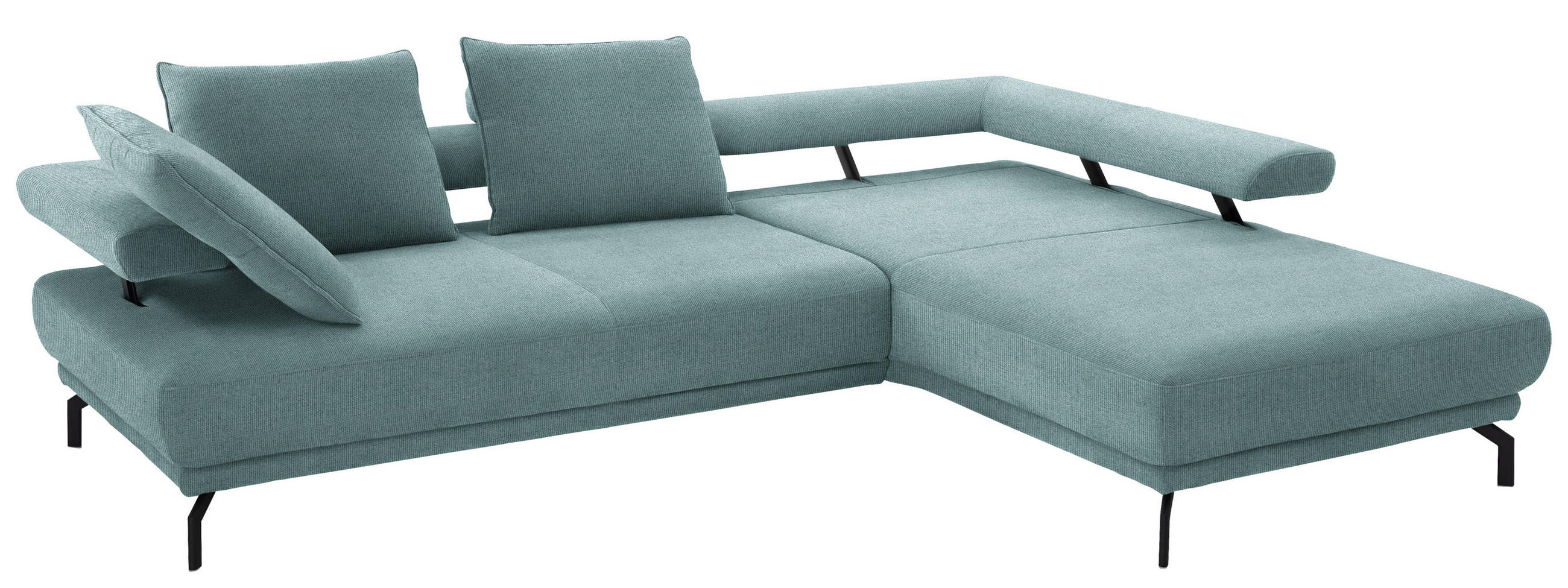 ECKSOFA in Chenille Türkis  - Türkis/Schwarz, Design, Textil/Metall (305/224cm) - Dieter Knoll