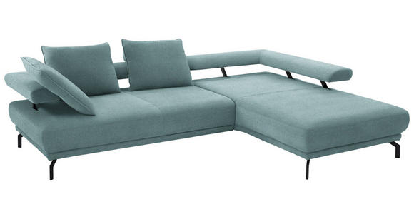 ECKSOFA in Chenille Türkis  305/224 cm  - Türkis/Schwarz, Design, Textil/Metall (305/224cm) - Dieter Knoll