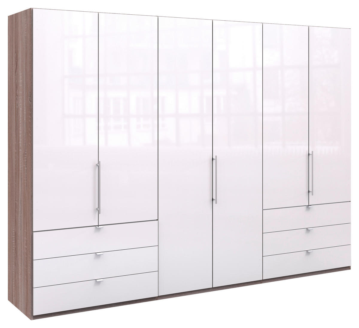 FALTTÜRENSCHRANK  in Weiß, Trüffeleichefarben  - Chromfarben/Trüffeleichefarben, KONVENTIONELL, Glas/Holzwerkstoff (300/216/58cm) - Venda