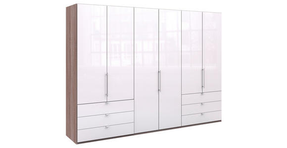 FALTTÜRENSCHRANK 300/216/58 cm 3-türig Weiß, Trüffeleichefarben  - Chromfarben/Trüffeleichefarben, KONVENTIONELL, Glas/Holzwerkstoff (300/216/58cm) - Venda