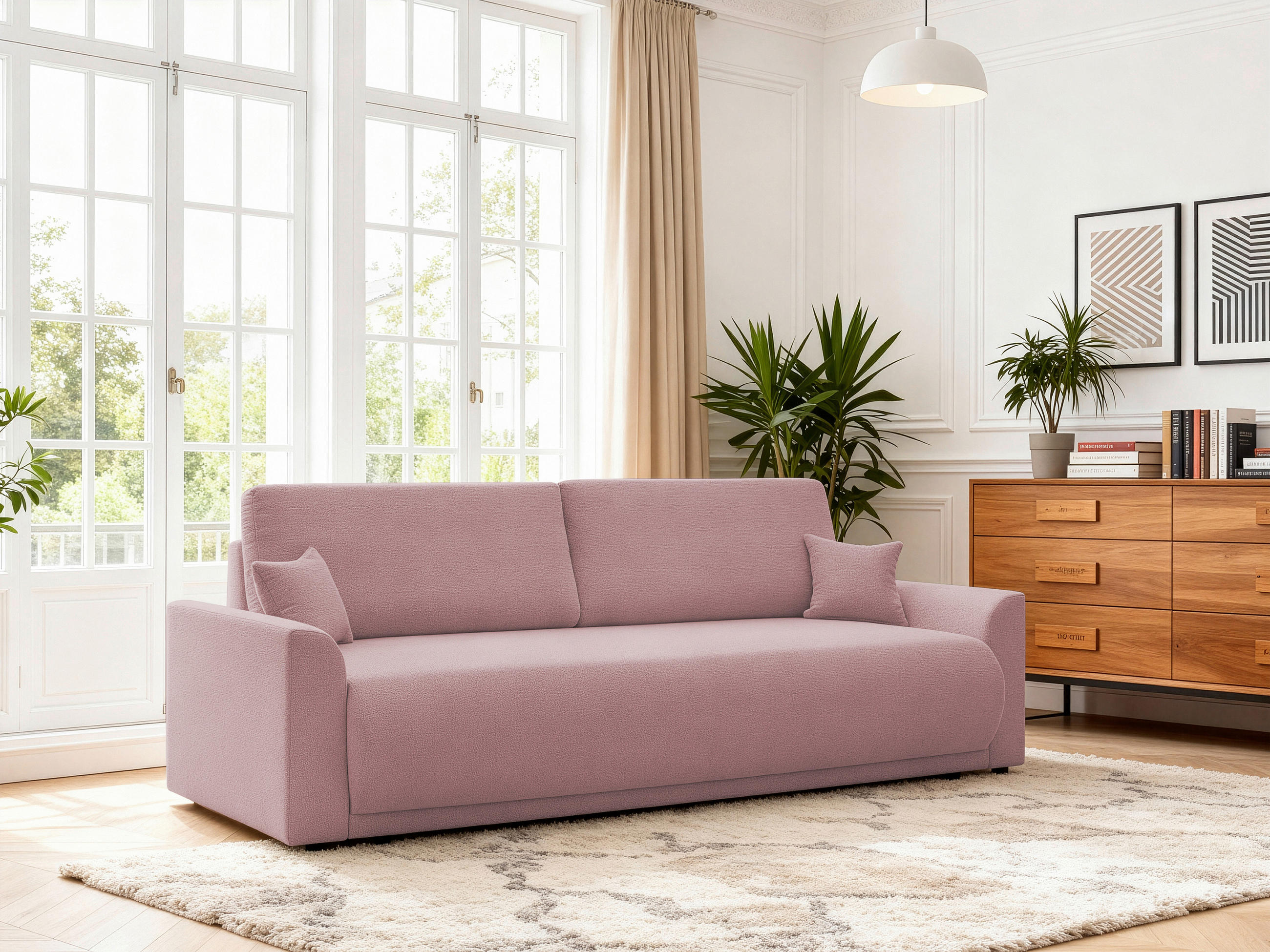 SCHLAFSOFA KIMMY Struktur Rosa  inkl. Zierkissen, Rückenkissen, Bettkasten  - Schwarz/Rosa, Design, Kunststoff/Textil (234/90/103cm) - P & B