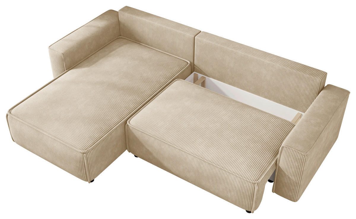 ECKSOFA 190/280 cm MERO in Cord Creme Zierkissen, Rückenkissen, Bettkasten  190/280 cm  - Creme/Schwarz, MODERN, Kunststoff/Textil (190/280cm) - MID.YOU