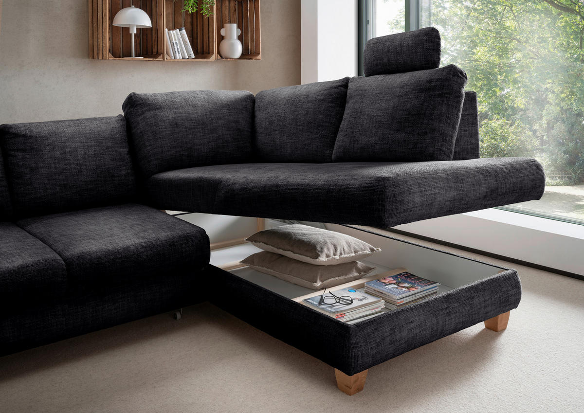 ECKSCHLAFSOFA Struktur Schwarz  - Wildeiche/Schwarz, MODERN, Holz/Textil (265/206cm) - Livetastic
