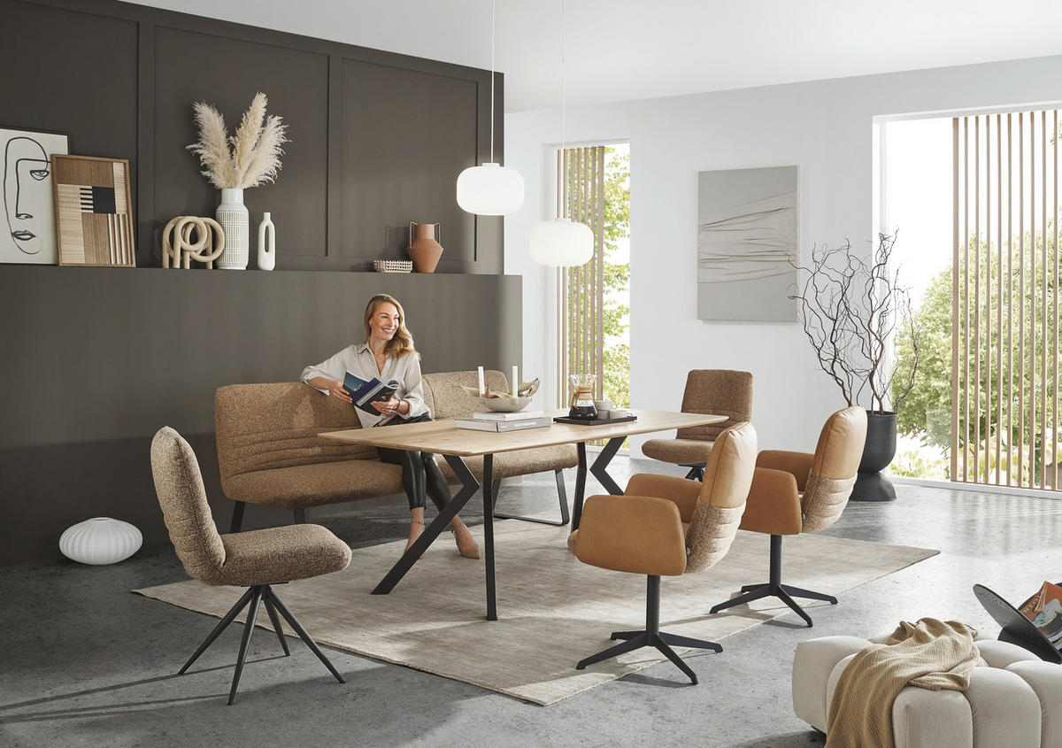 ESSTISCH Holz, Metall 200/100/76 cm  - Eichefarben/Schwarz, Modern, Holz/Metall (200/100/76cm) - Dieter Knoll