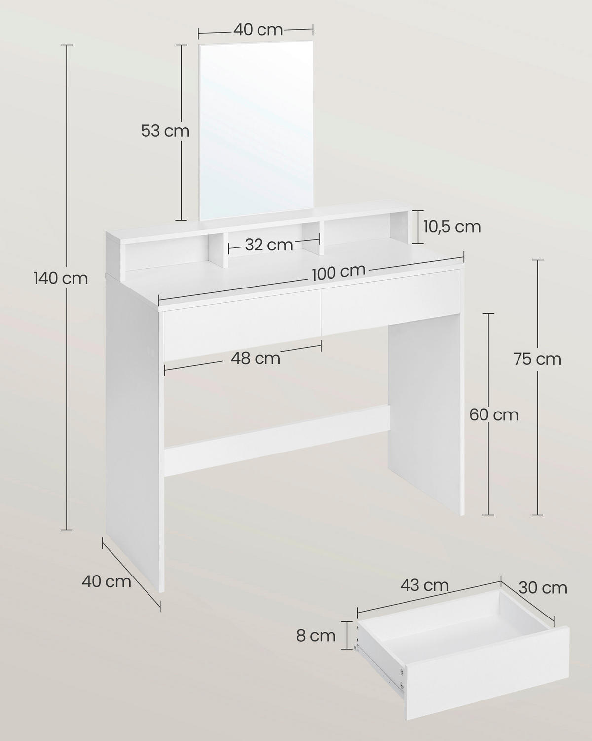 SCHMINKTISCH in Weiß  - Weiß, Basics, Holzwerkstoff (100/140/40cm) - Boxxx