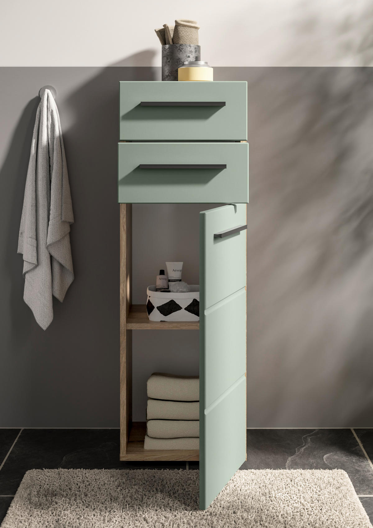 MIDISCHRANK 34/104/31 cm  - Schilfgrün/Eichefarben, Basics, Holzwerkstoff/Kunststoff (34/104/31cm) - MID.YOU