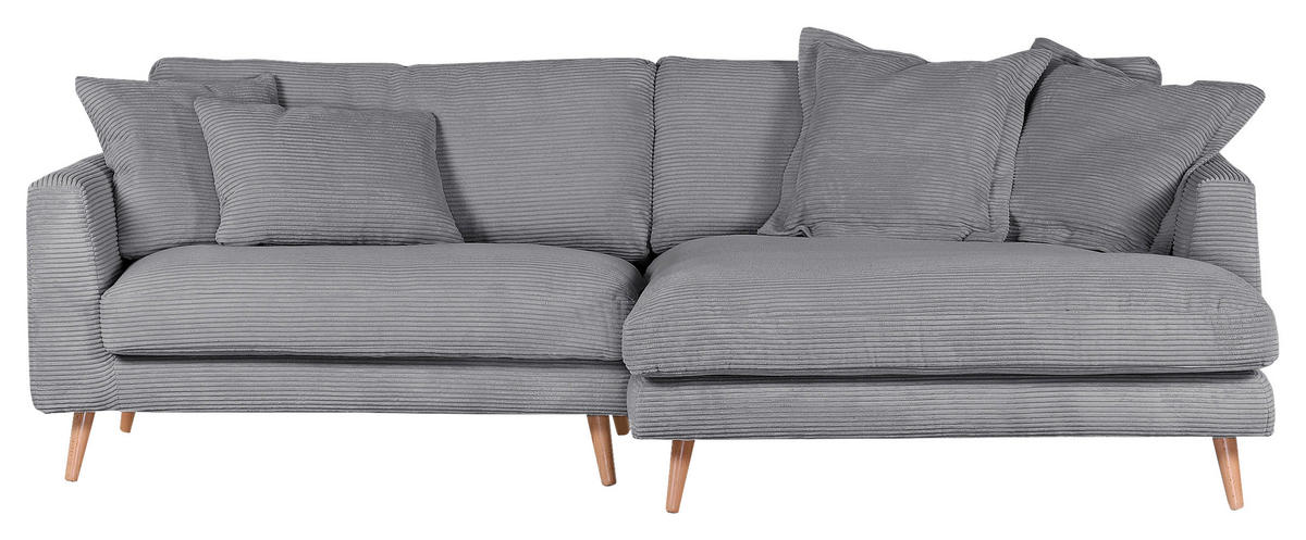 ECKSOFA in Cord Grau  - Naturfarben/Grau, Romantik / Landhaus, Holz/Textil (270/140cm) - Landscape