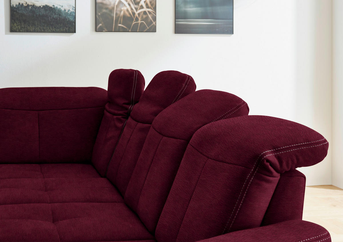 WOHNLANDSCHAFT Bordeaux Mikrofaser  - Wildeiche/Bordeaux, KONVENTIONELL, Holz/Textil (243/343/185cm) - Voleo