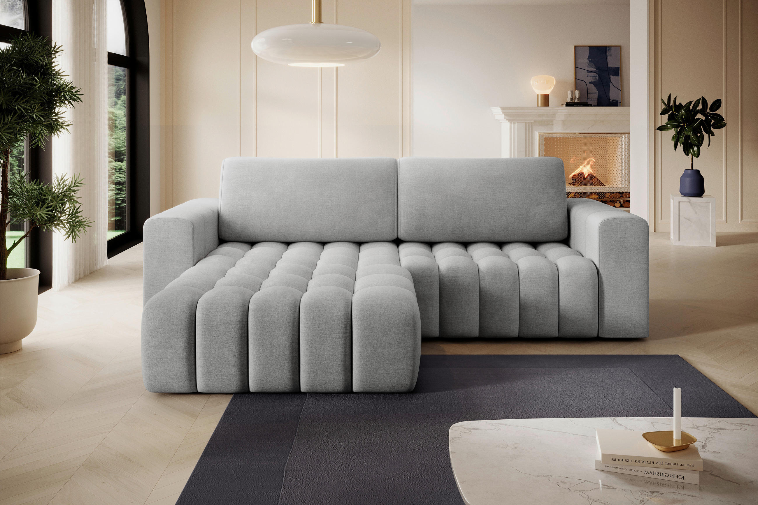 ECKSOFA BONETT in Samt Hellgrau  175/250 cm  - Hellgrau/Schwarz, Design, Kunststoff/Textil (175/250cm) - MID.YOU