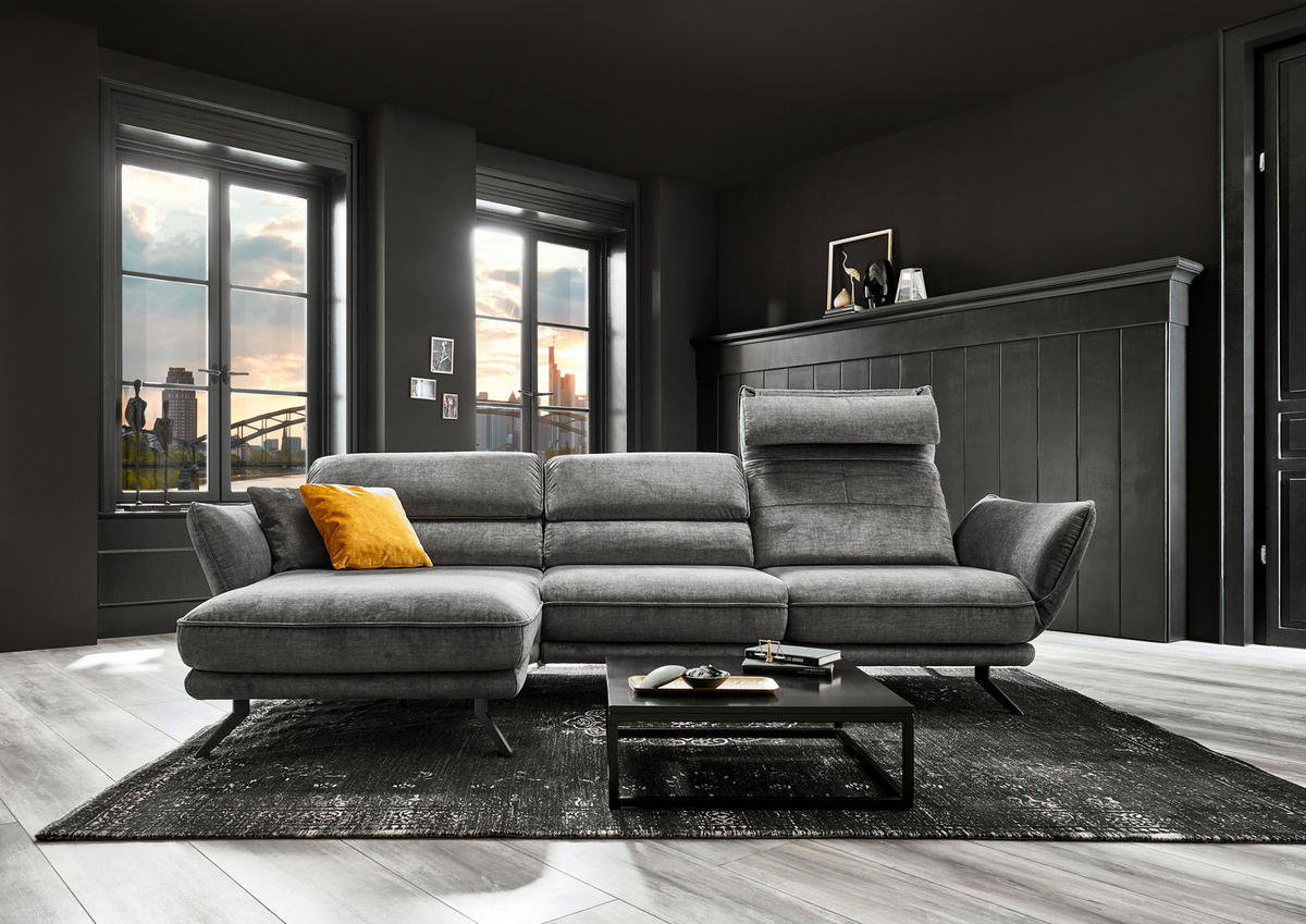 ECKSOFA in Velours Silberfarben  - Silberfarben/Schwarz, Design, Textil/Metall (153/283cm) - Valdera