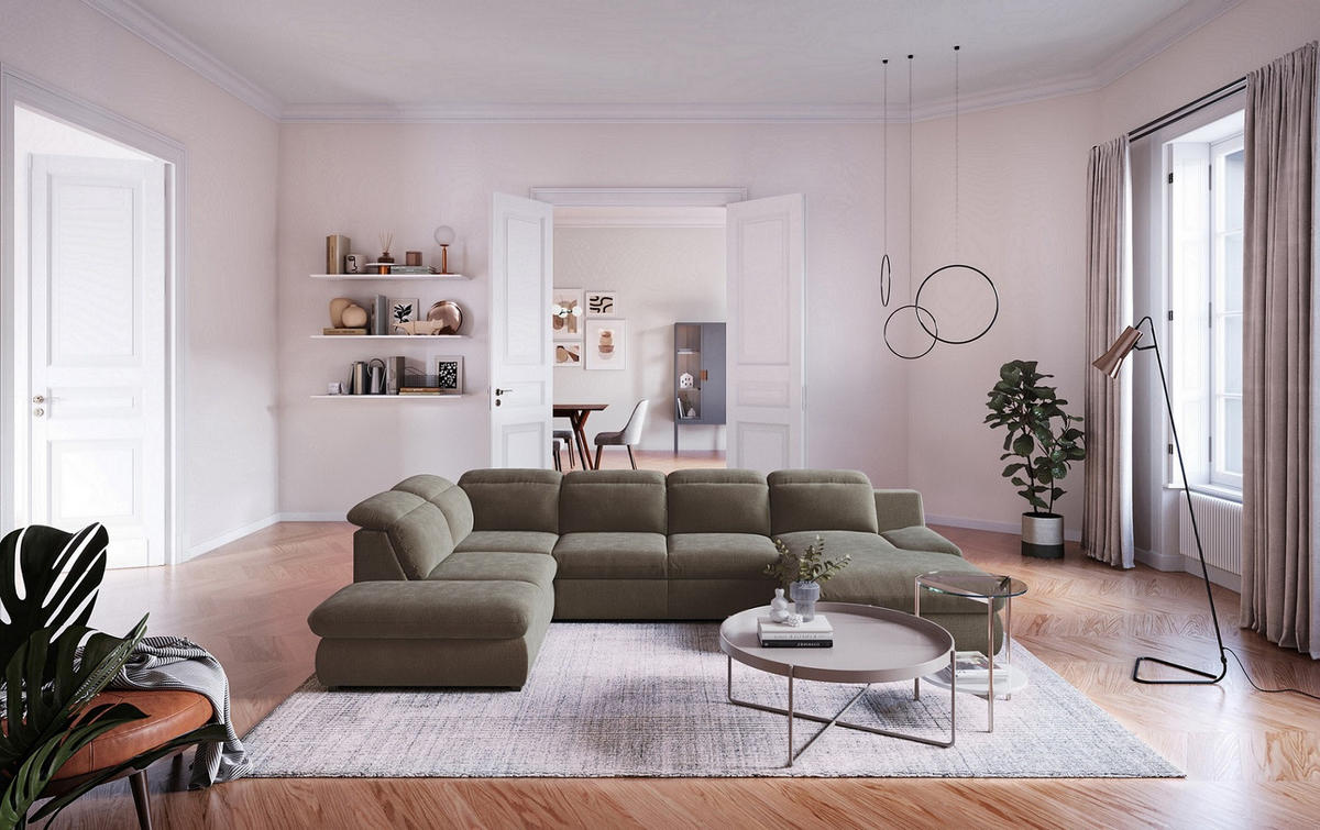 SAROKGARNITÚRA textil szürke  - fekete/szürke, Design, műanyag/textil (218/341/168cm) - Welnova