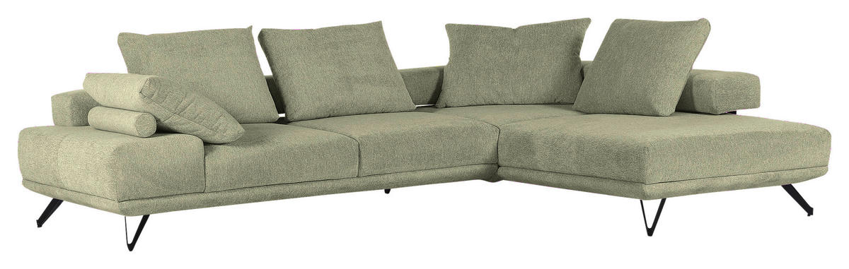 ECKSOFA Grün Flachgewebe  - Schwarz/Grün, KONVENTIONELL, Textil/Metall (310/240cm) - Carryhome