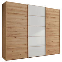 SCHWEBETÜRENSCHRANK in Eiche Bianco, Weiss  - Eiche Bianco/Weiss, Natur, Glas/Holz (250/217/67cm) - Linea Natura
