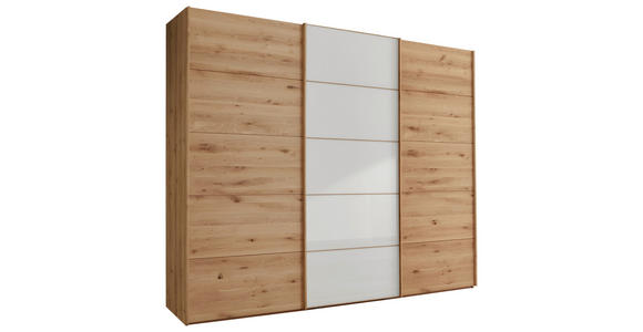 SCHWEBETÜRENSCHRANK  in Weiß, Eiche Bianco  - Eiche Bianco/Weiß, Natur, Glas/Holz (250/217/67cm) - Linea Natura