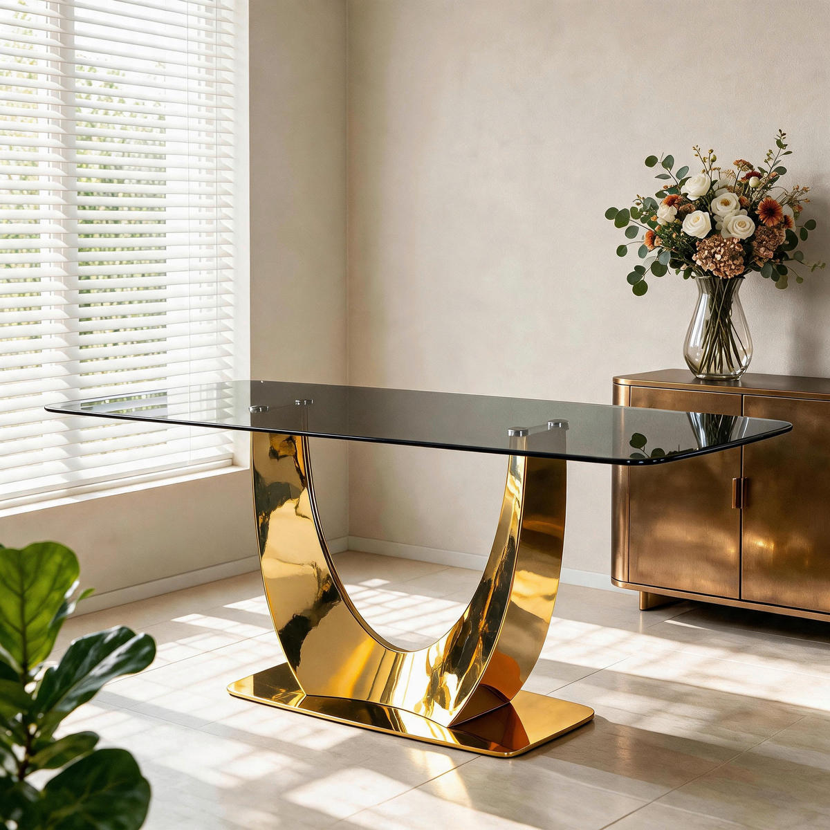 ESSTISCH 200/95/76 cm  Metall, Glas rechteckig Goldfarben, Dunkelgrau  - Dunkelgrau/Goldfarben, Design, Glas/Metall (200/95/76cm) - Milino