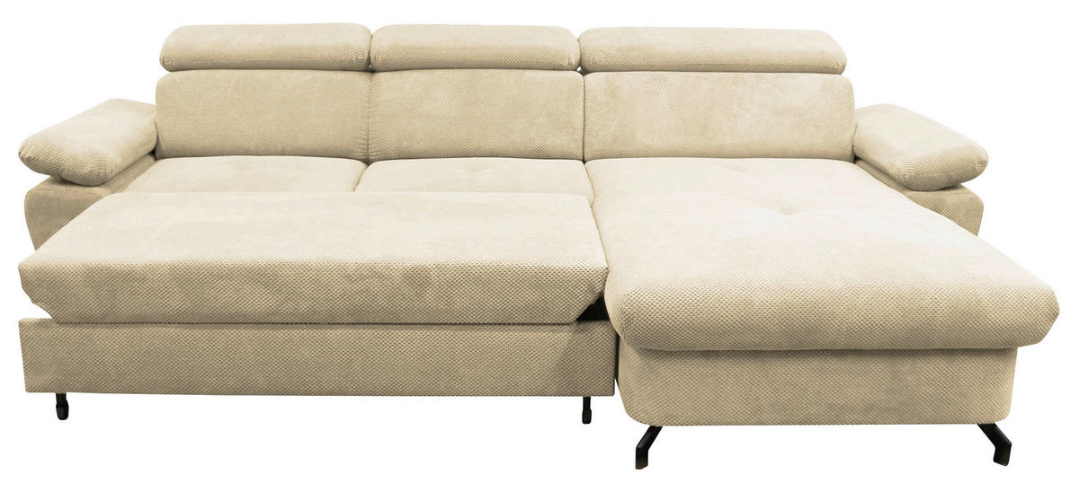 ECKSOFA OMEGA in Chenille Beige  280/186 cm  - Beige/Schwarz, Design, Textil/Metall (280/186cm) - MID.YOU