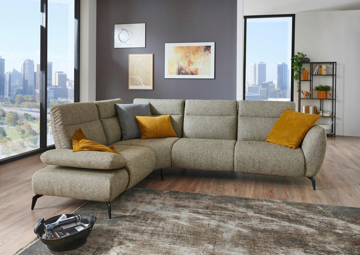 ECKSOFA in Webstoff Graubraun  - Graubraun/Schwarz, Design, Textil/Metall (223/290cm) - Moderano