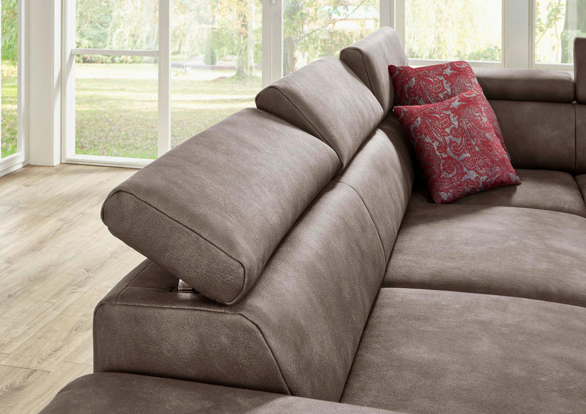 ECKSOFA Mikrofaser Braun  - Eichefarben/Beige, Natur, Holz/Textil (226/273cm) - Beldomo System