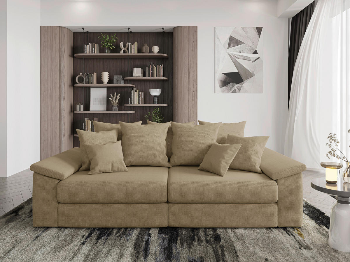 BIGSOFA TERMINI Velours, Webstoff Beige  - Beige/Naturfarben, Design, Holz/Textil (260/98/123cm) - MID.YOU