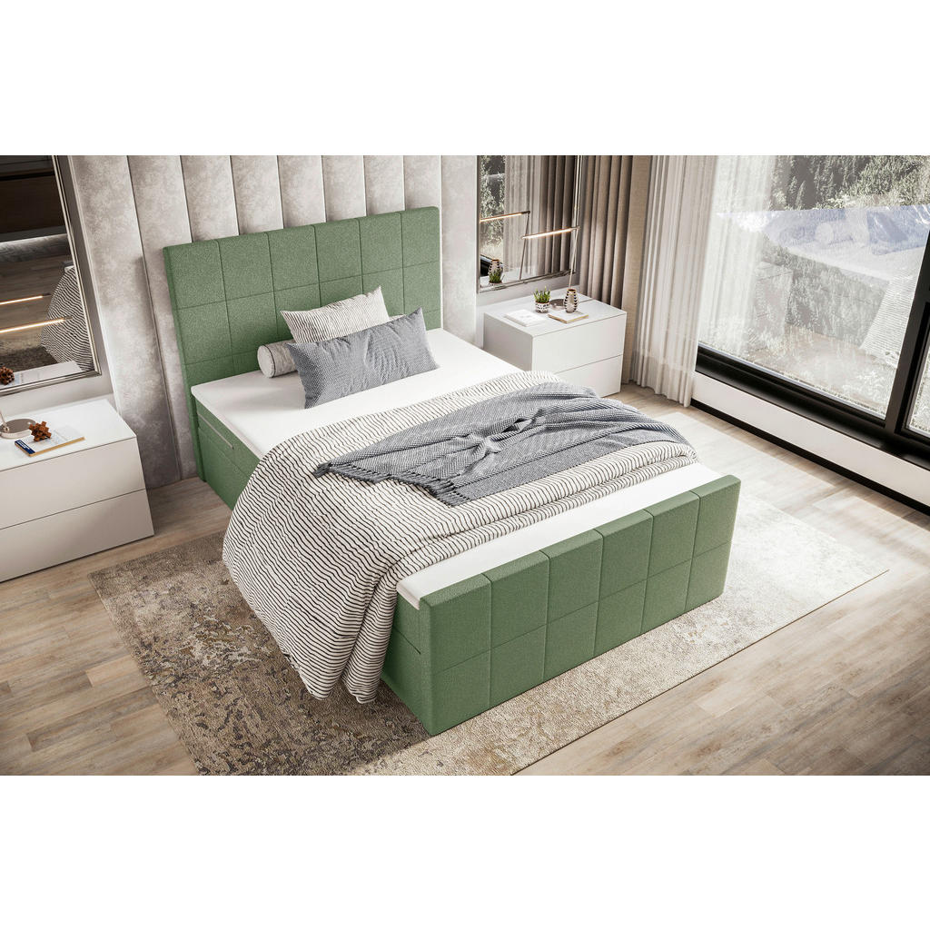 Thumbnail - Boxxx Boxbett, Grün, Textil, H3, Höhe ca. 17 cm, 140x200 cm, Topper durchgehend, Matratze geteilt, Schlafzimmer, Betten,...