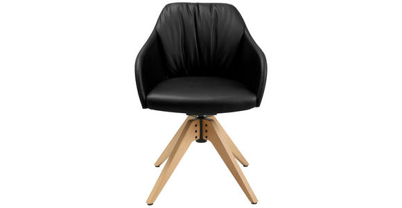ARMLEHNSTUHL in Echtleder pigmentiert - Eichefarben/Schwarz, Design, Leder/Holz (58/82,5-85,2/60cm) - Johann Jakob