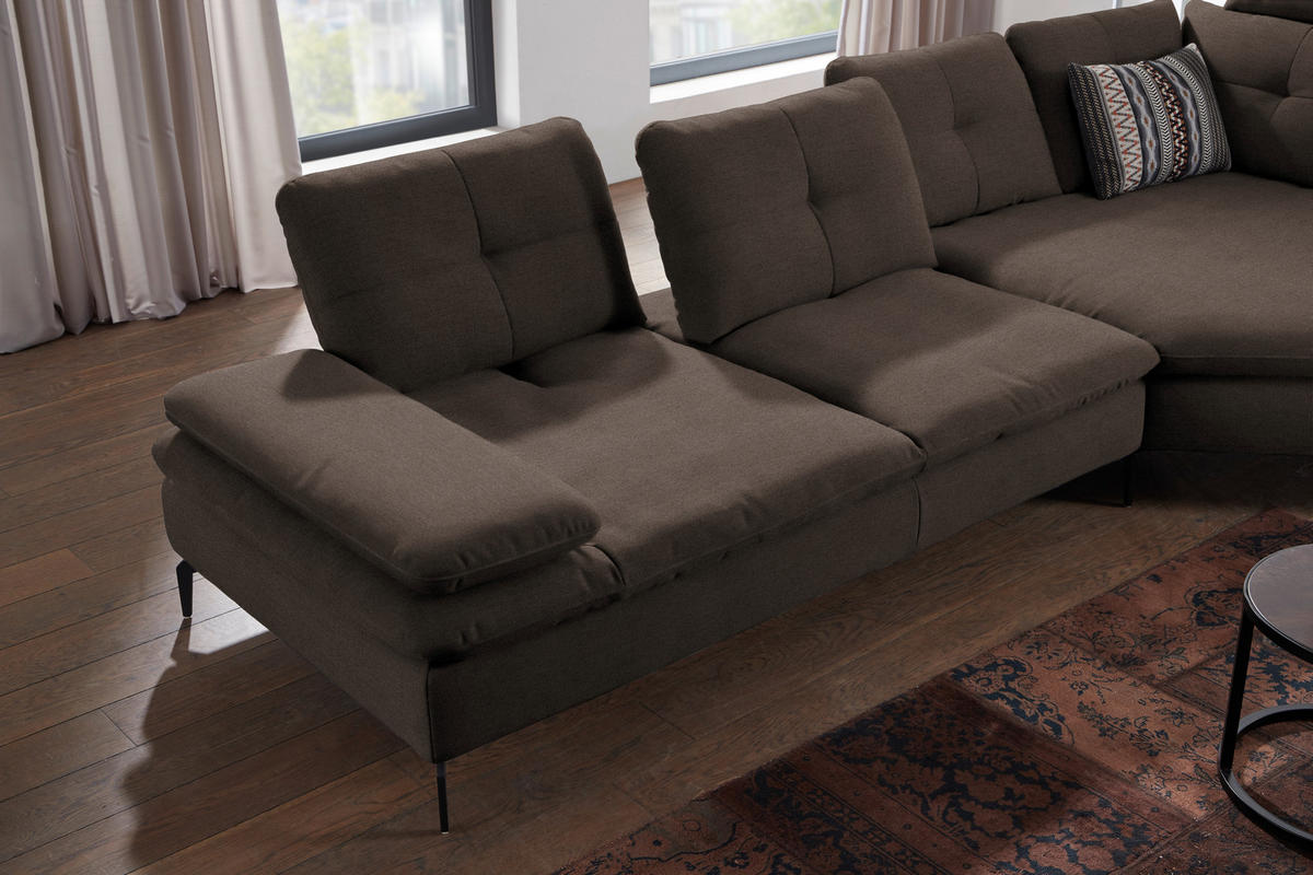 ECKSOFA in Flachgewebe Dunkelbraun  344/157 cm  - Dunkelbraun/Schwarz, Design, Textil/Metall (344/157cm) - Chilliano