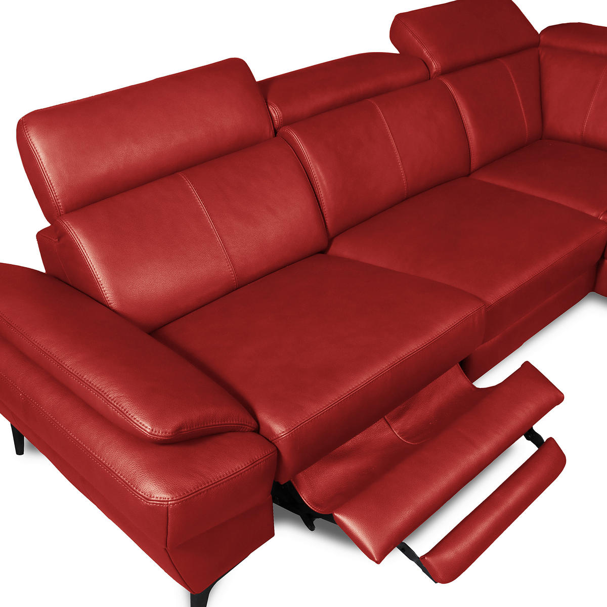 ECKSOFA Lederlook Echtleder Rot  - Rot/Schwarz, Design, Leder/Textil (264/211cm) - Livetastic