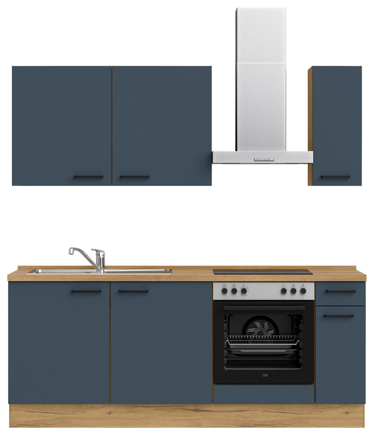 KÜCHENBLOCK Easytouch 210 cm  in Blau, Eichefarben  - Blau/Eichefarben, MODERN, Holzwerkstoff/Metall (210cm) - Nobilia