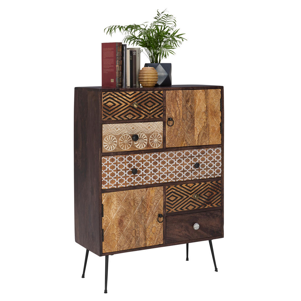 Landscape KOMODA, mangové dřevo, vícebarevná, tmavě hnědá, 80/108/35 cm