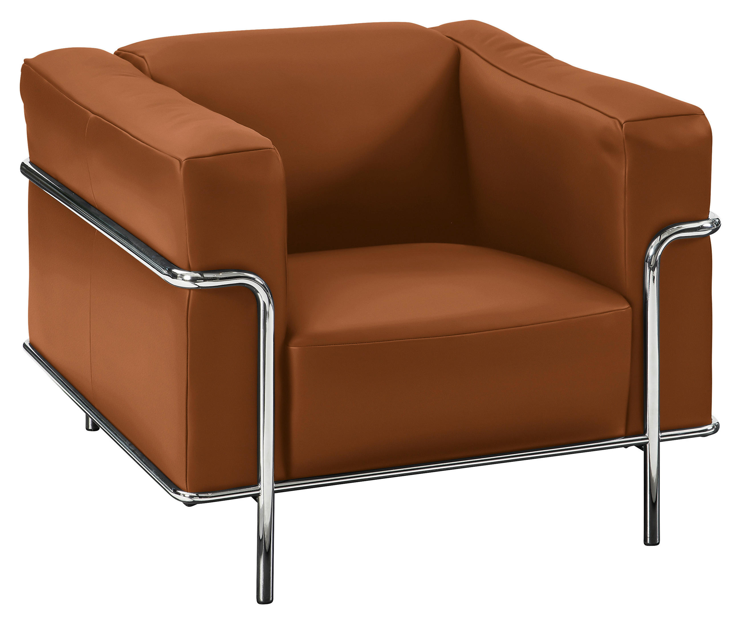 SESSEL in Echtleder Braun  - Chromfarben/Braun, Design, Leder/Metall (91/67/96cm) - Johann Jakob