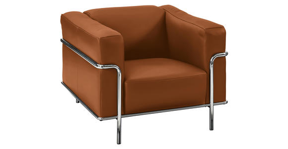 SESSEL in Echtleder Braun - Chromfarben/Braun, Design, Leder/Metall (91/67/96cm) - Johann Jakob