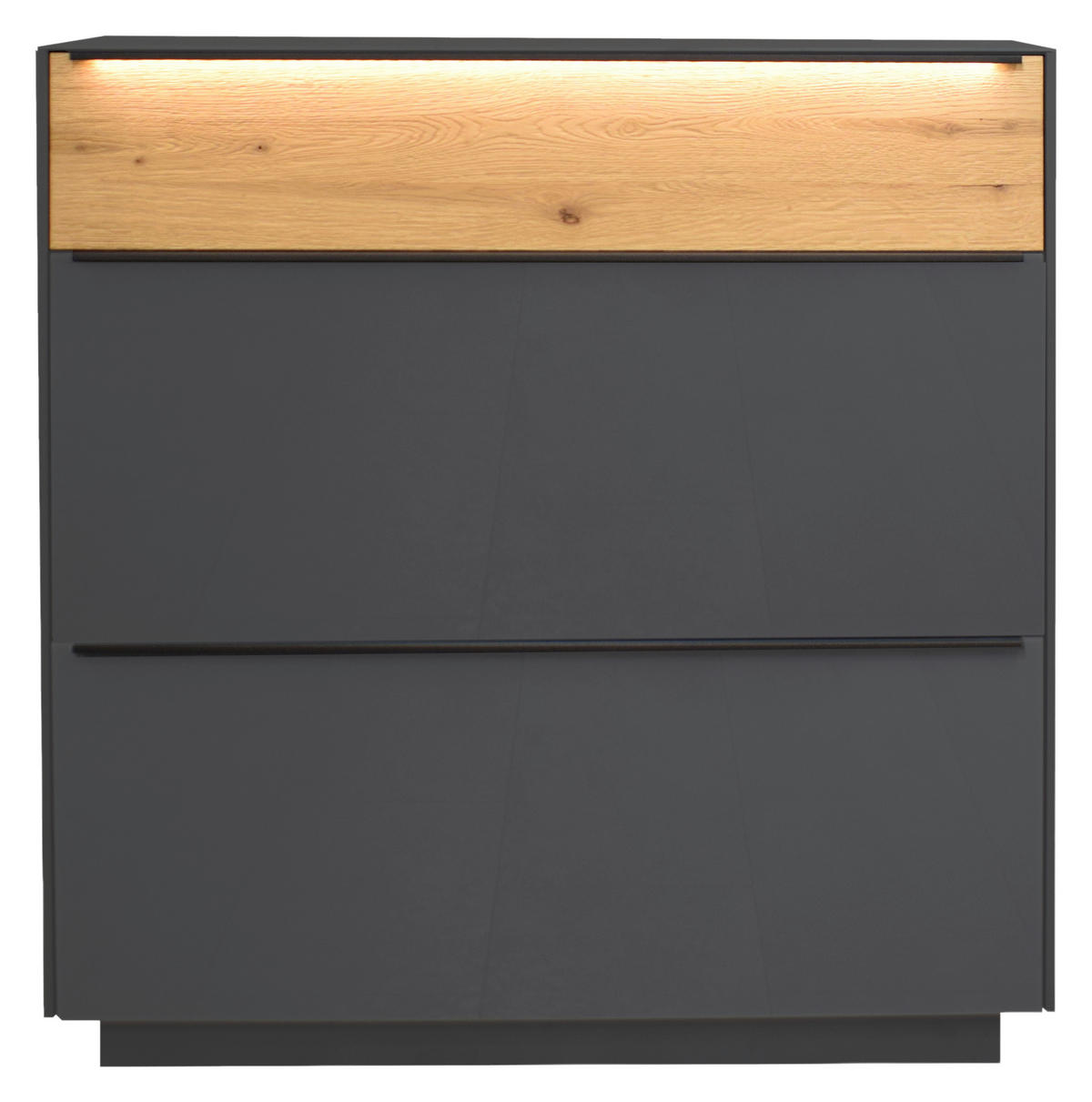 SCHUHSCHRANK Eiche massiv Anthrazit, Eichefarben  - Eichefarben/Anthrazit, Design, Glas/Holz (107/110/32cm) - Novel