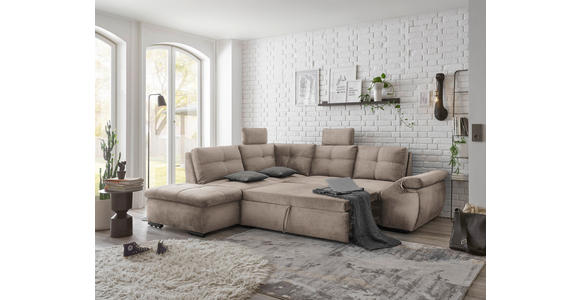 ECKSOFA in Mikrovelours Creme - Creme/Schwarz, KONVENTIONELL, Kunststoff/Textil (217/265cm) - Carryhome