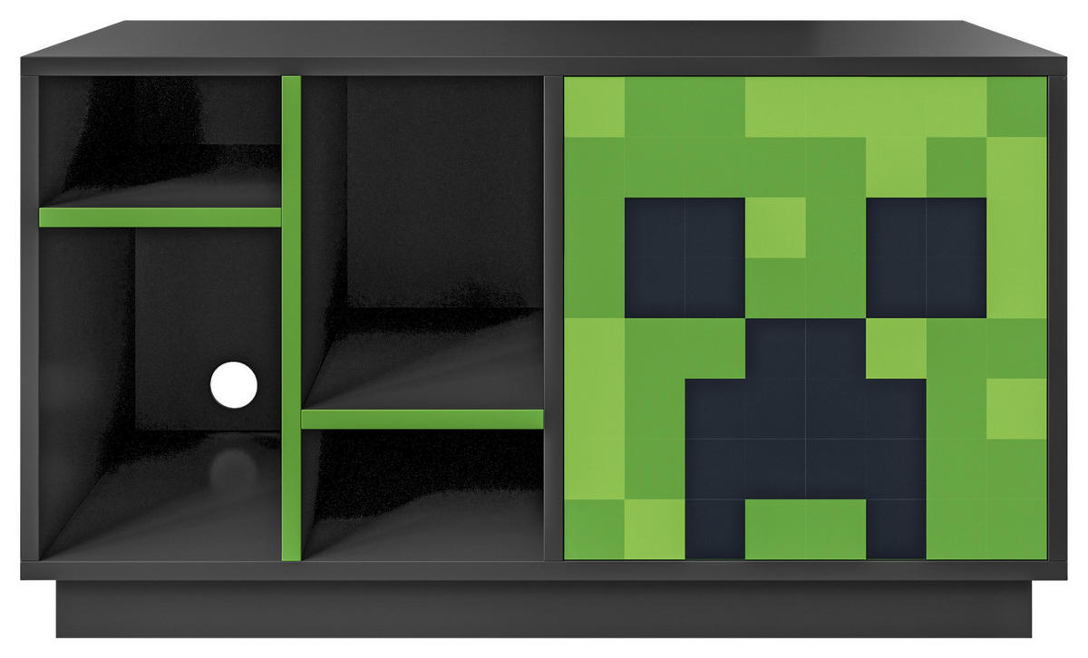 SIDEBOARD Minecraft 7760 108/61/37 cm  - Schwarz/Grün, MODERN, Glas/Holzwerkstoff (108/61/37cm) - Minecraft