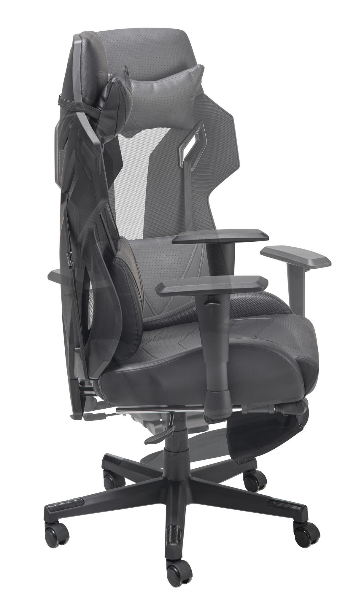 GAMINGSTUHL  in Lederlook, Netzbespannung Schwarz  - Schwarz, Lifestyle, Holz/Kunststoff (70/122-130/61.5cm) - MID.YOU