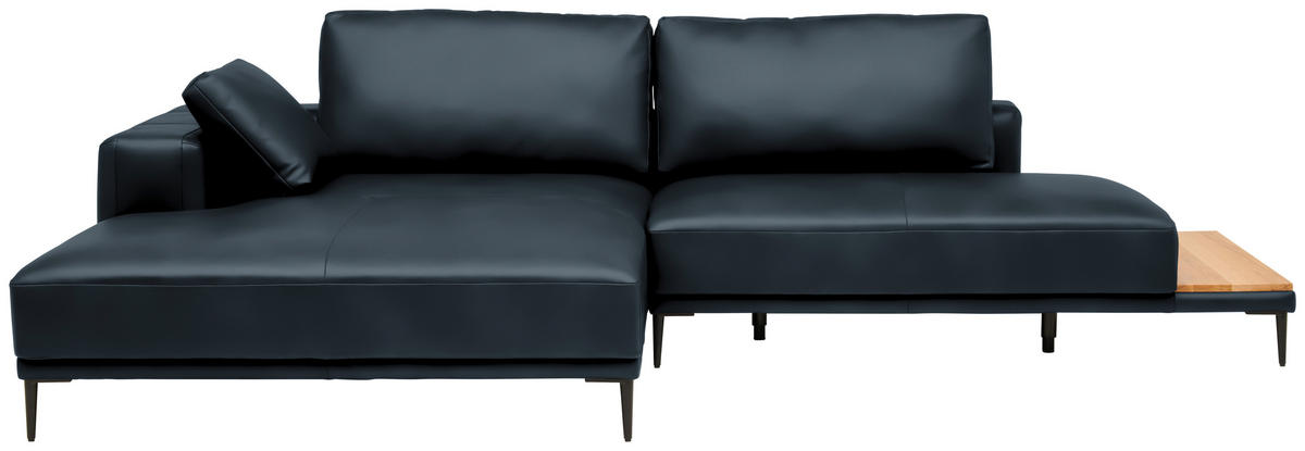 ECKSOFA Echtleder Dunkelblau  - Schwarz/Dunkelblau, Design, Leder/Metall (201/304cm) - Belluti