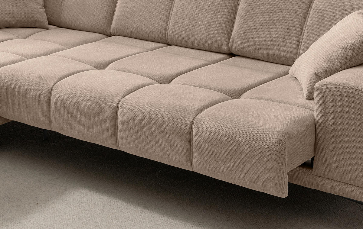 ECKSOFA NESTO Hellbraun Chenille Zierkissen, Kopfteilverstellung, Sitztiefenverstellung  - Hellbraun/Schwarz, Basics, Textil/Metall (187/292cm) - Livetastic
