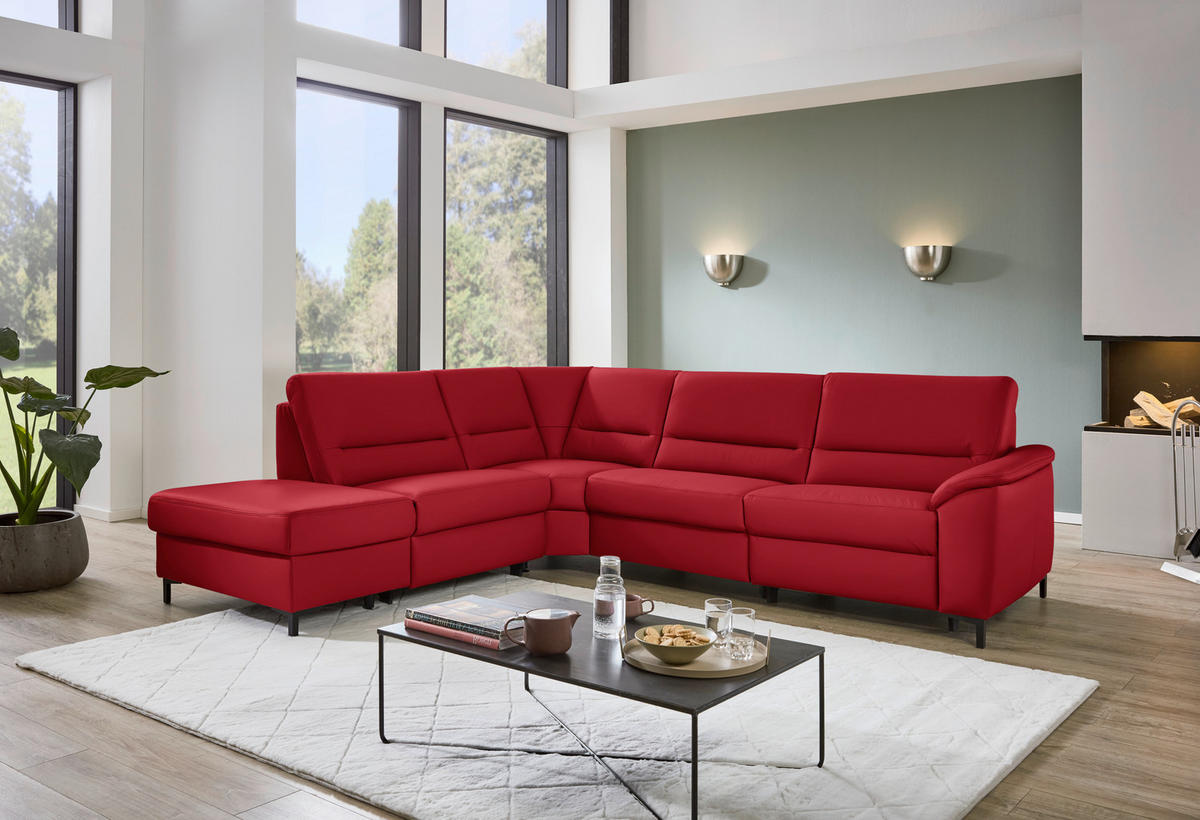 ECKSOFA  in Echtleder Rot  249/290 cm  - Rot/Schwarz, KONVENTIONELL, Leder/Metall (249/290cm) - Beldomo Premium
